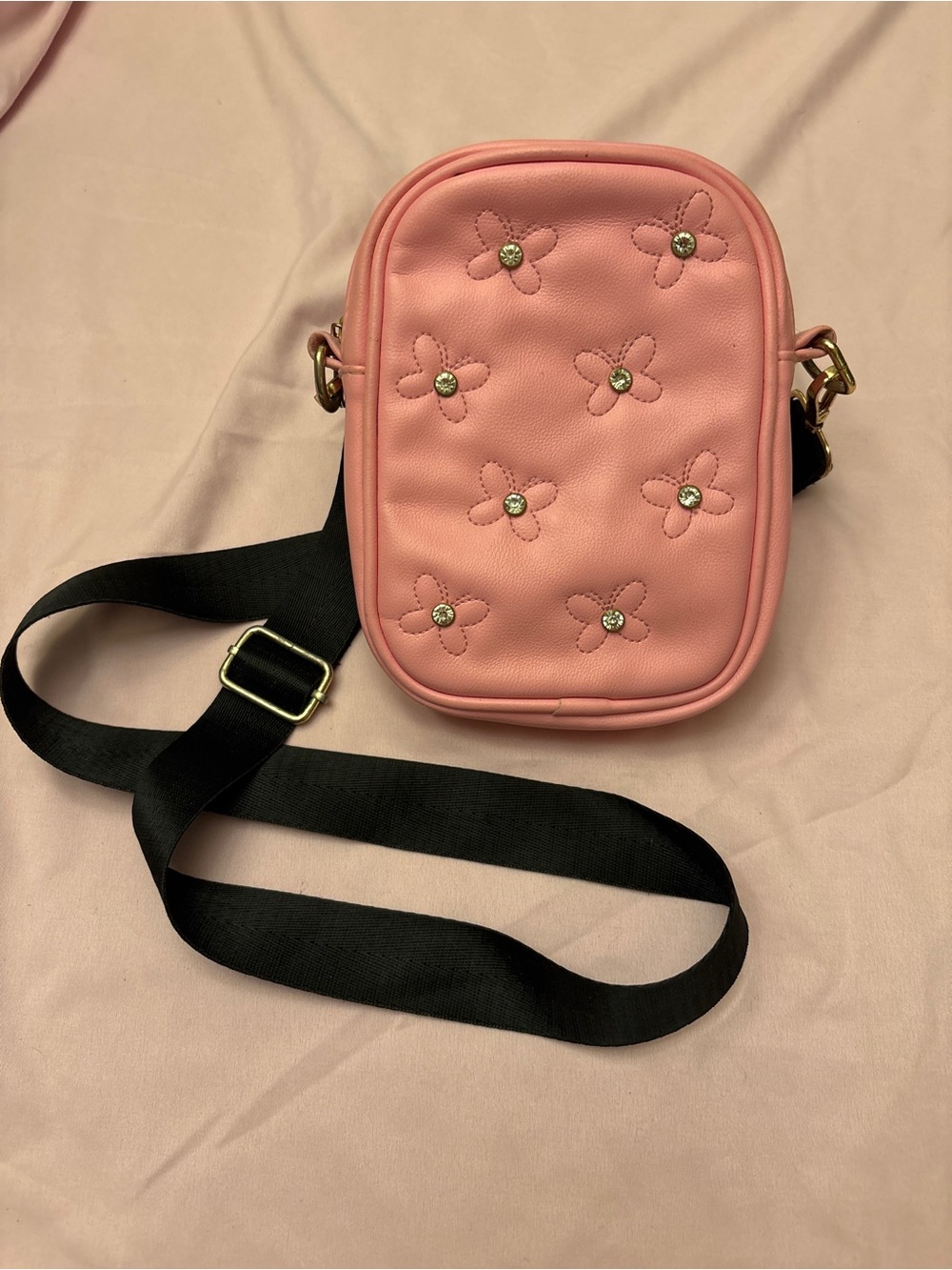 Pink Quilted Butterfly Camera Crossbody Bag